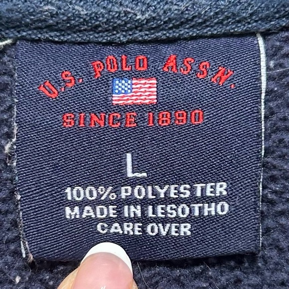 U.S. Polo Assn. Quarter Zip Fleece Jacket White Navy Large Grandadcore - Picture 4 of 9